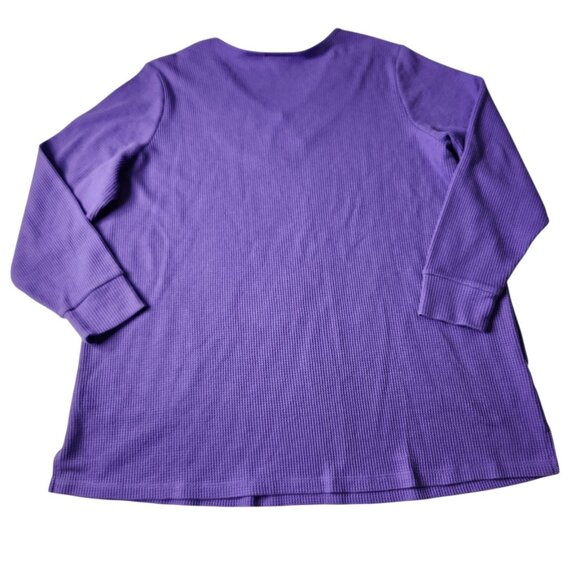 Quacker Factory Shirt Womens Purple Waffle Knit Long Sleeve Rhinestone Rivets 1X - Picture 7 of 9